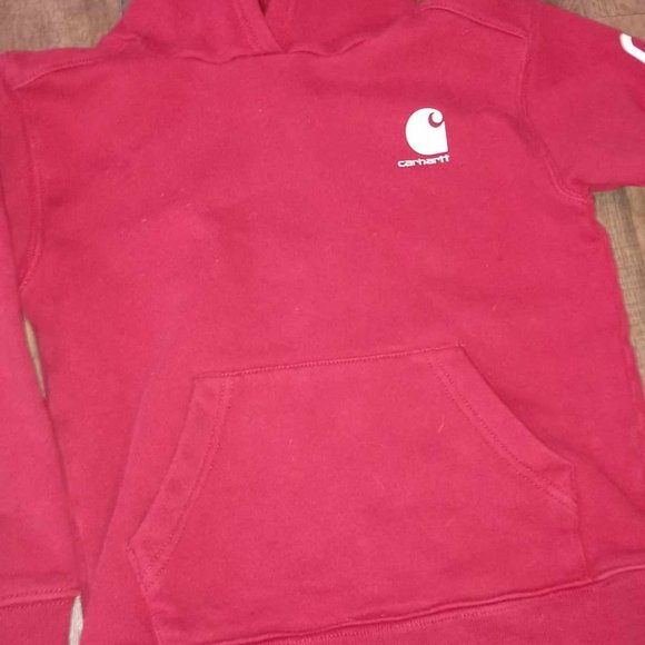 [Carhartt] Hoodie Boys Size 7 Red Logo Pockets Cotton Blend - Picture 2 of 5